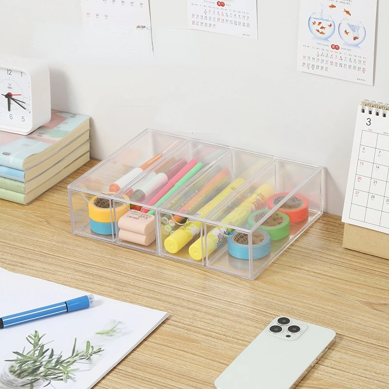 Transparent Plastic Storage Box with Grid for Cosmetic and Stationery