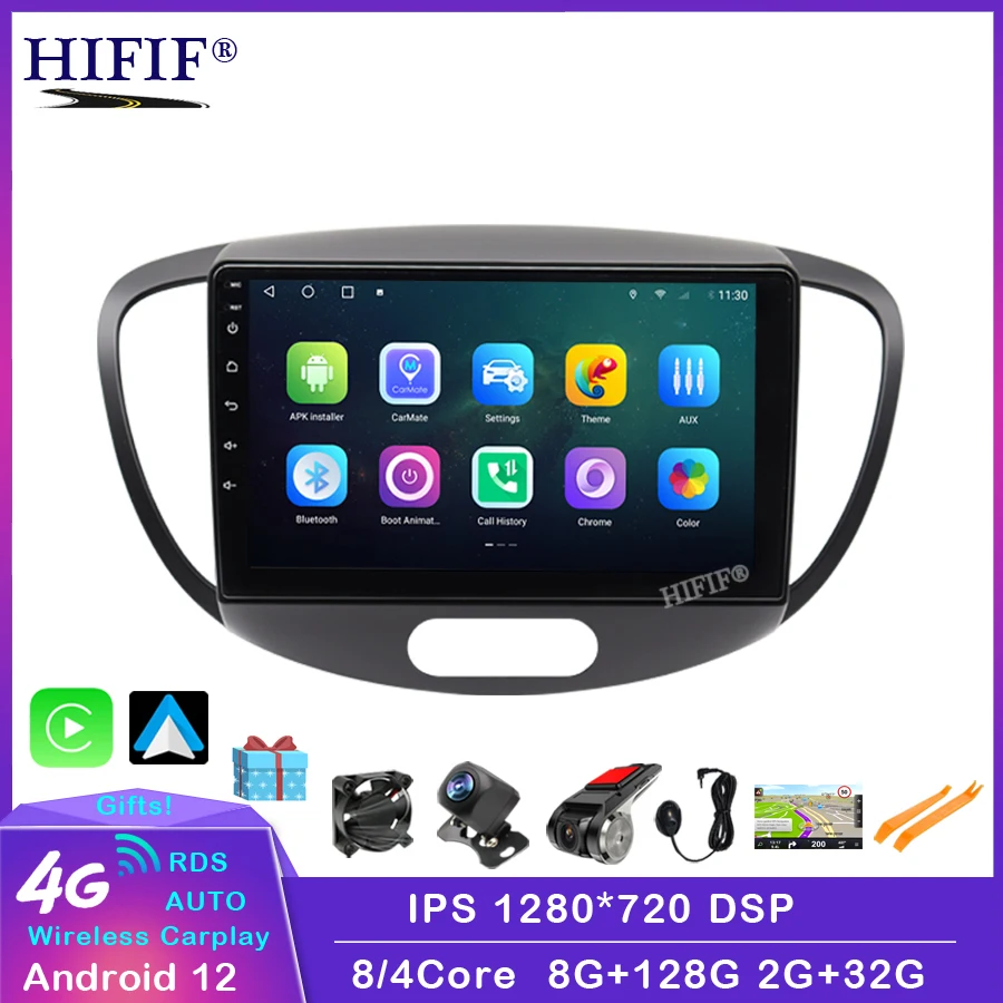 8G+128G Android 12 Car DVD Player For Hyundai i10 2007 2013 Car Radio