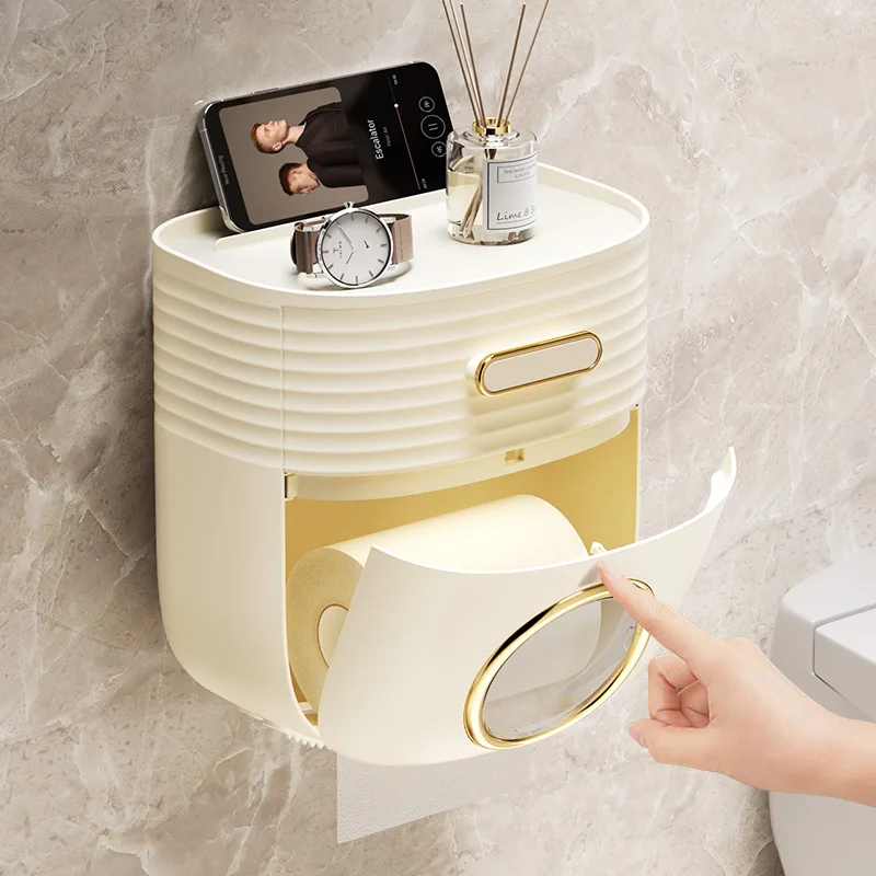 White toilet paper holder bathroom storage rack storage box tissue box non punched waterproof bathroom rack accessories