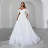 Wedding Dress Customized Off The Shoulder V Neck Pleat Sweep Train Soft Tulle A Line Corset Bridal Gown Vestido Novia 4