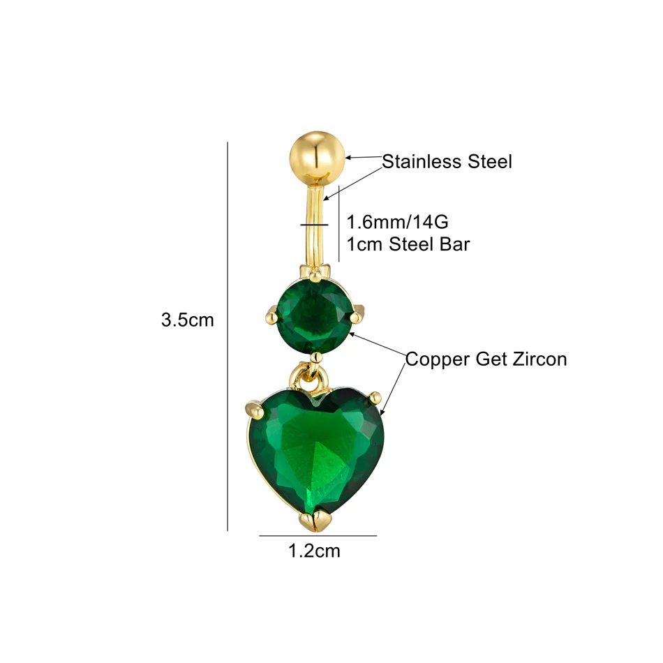 Big Crystal Zircon Heart Dangle Belly Piercing Surgical Steel Women Body Jewelry 14G 10mm Curved Barbell Sexy Navel Button Ring piercing jewelry belly button piercings body piercing jewelry body jewelry