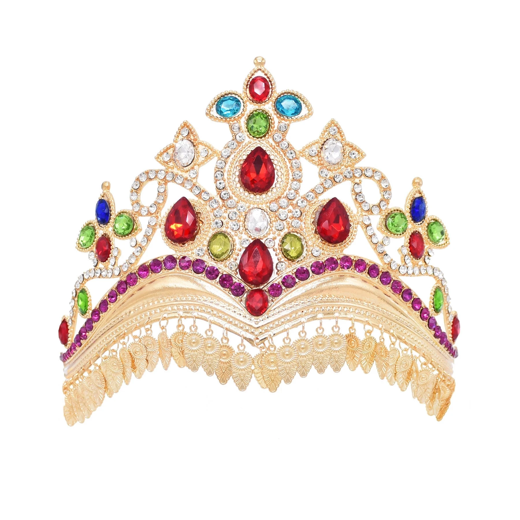 Luxury Colorful Drop Crystal Crown Golden Leaf Nappa Accessori Da Sposa Da Sposa India Queen Princess Tiara Bride Hair Jewelry