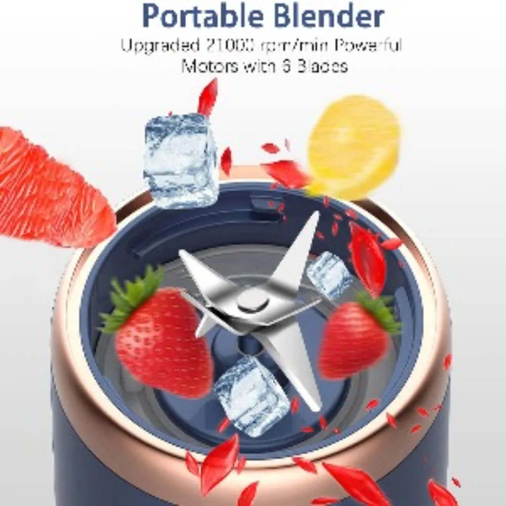 Personal Blender Portable, USB Rechargeable 400ML Mini Blender with 6 Blades, Travel Lid for Smoothie Shake Gym Outdoor 2