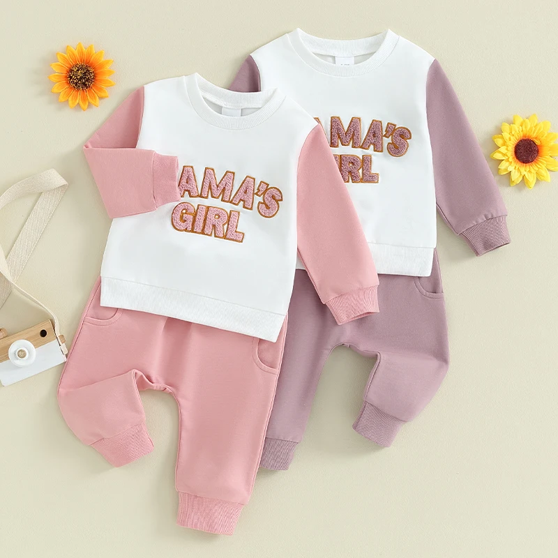 

Baby Girls Clothes Infant Kids Cotton Fuzzy Letter Tops Pants Set Toddler Sweatshirt Trousers Clothing Cotton Tracksuit