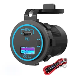 High - Speed 83W USB C Car Charger with LED Display & Power Switch (Blue wire)