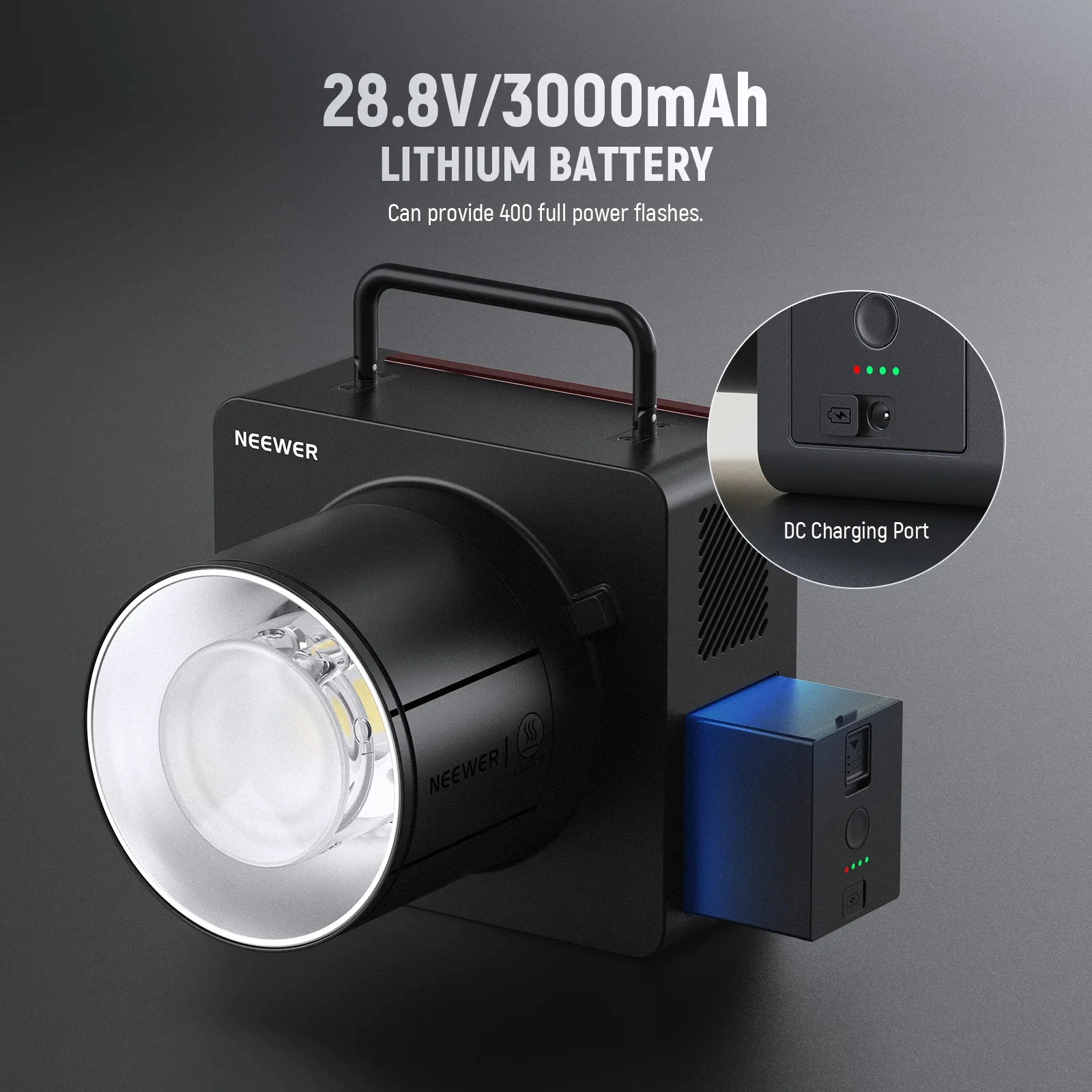 NEEWER Q6 600Ws 2.4G TTL HSS 야외 스튜디오 플래시 (앱 컨트롤, TTL/수동/스트로브 플래시 모드, 5800K, 최대 1/20400초)