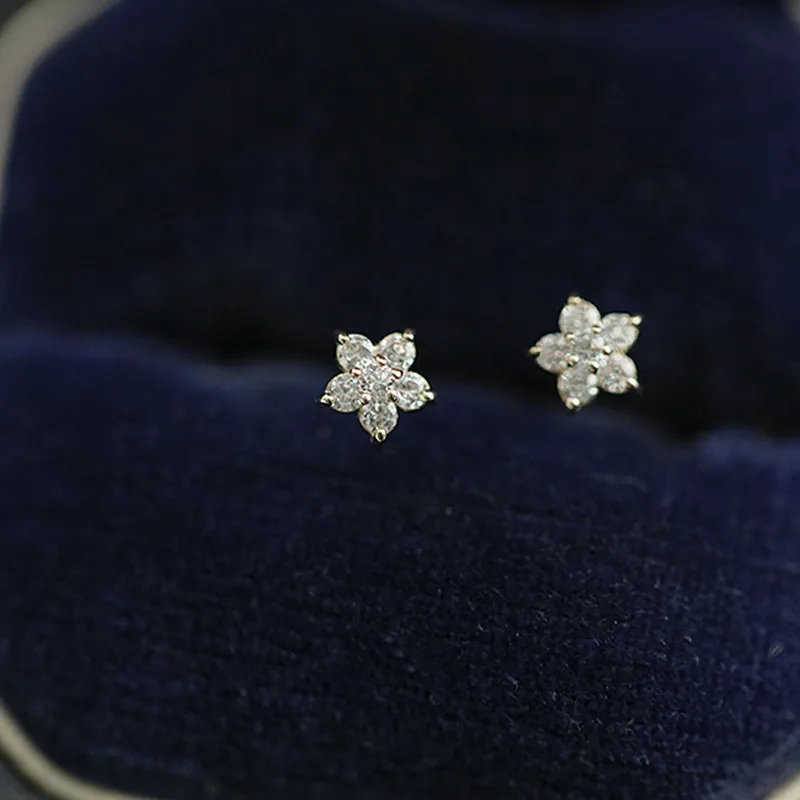 Pentagram Small Flower Zircon silver stud earrings S925 Sterling Silver Elegant Popular Female Accessories Gifts Party All Occasion silver stud earrings
