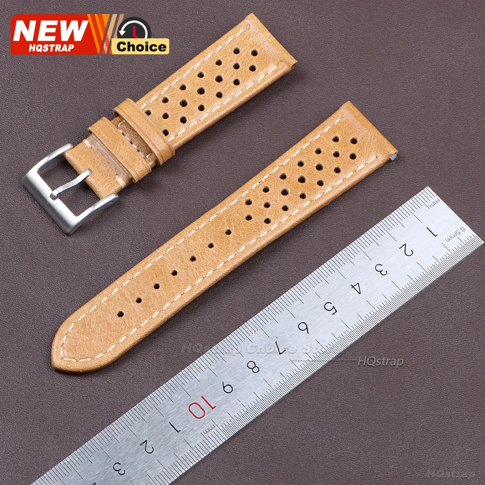Vintage Dark Brown Genuine Cowhide Leather Watch Strap - Breathable Wristband