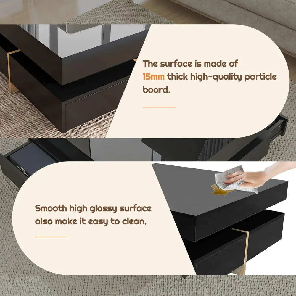 Modern Coffee Table with Storage, Contemporary Square Coffee Table with Drawers, High Gloss Modern Center Table 5