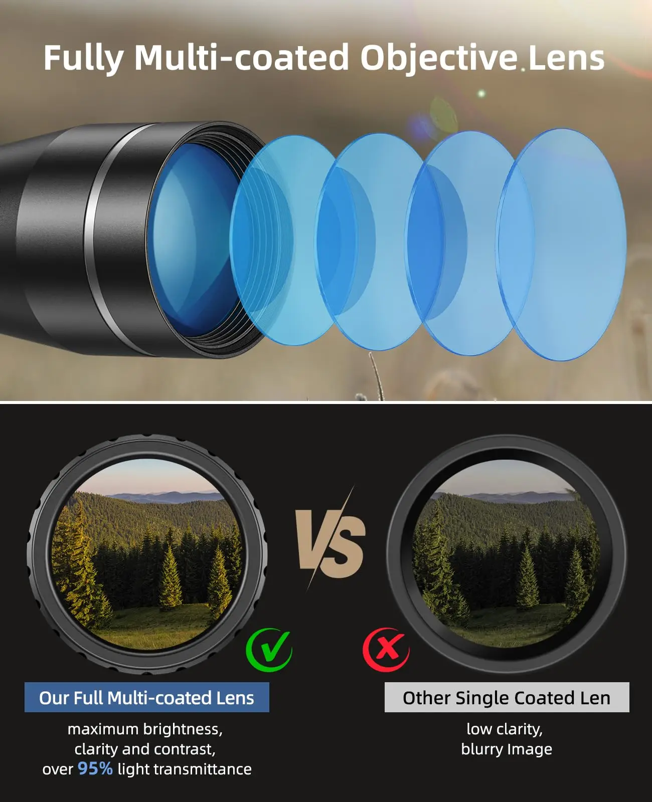 EZshoot 3-9x40 Rifle Scope Red Green Illuminated MOA Airsoft Optical Riflescope with 11mm Dovetail or 20mm Picatinny Rail Mount