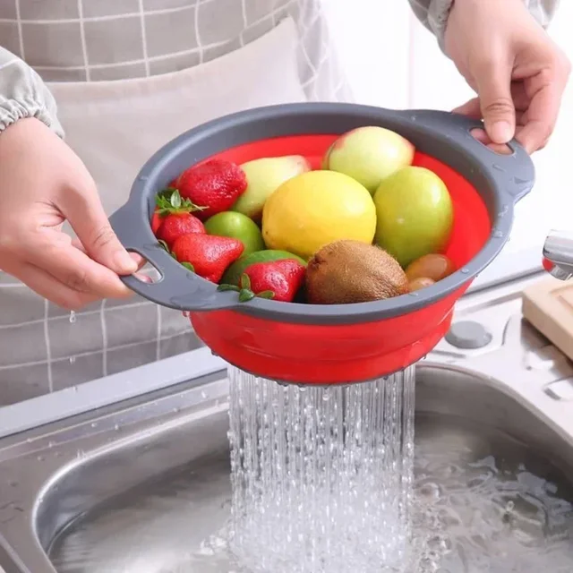 Round Folding Drain Basket Fruit Vegetable Washing Basket Foldable Strainer Colander Collapsible Drainer Kitchen Storage Tool 2
