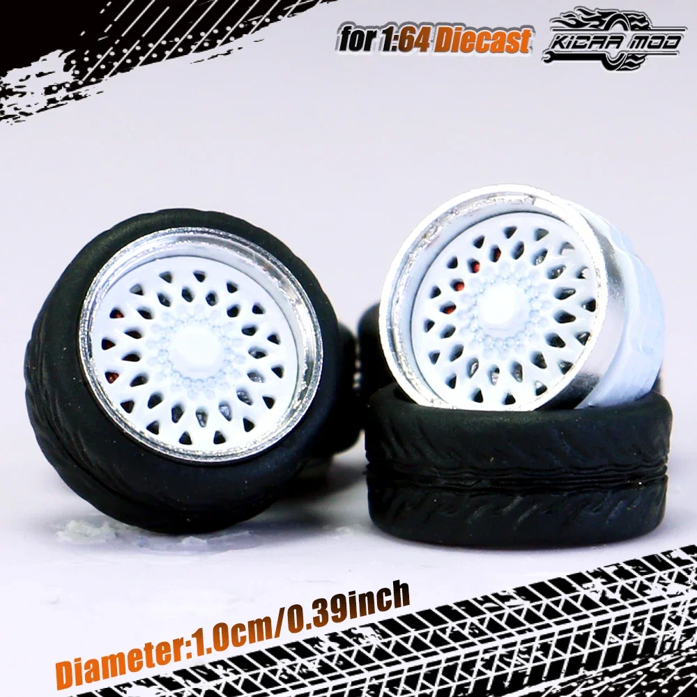 High-Quality 1/64 Scale Model Car Wheels with Rubber Tire and Metal Rims
