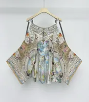 Women Crystal Beaded Jumpsuit Leopard Flower Print Off-Shoulder V-Neck High Waist Elegant Ladies 100% Silk Jumpsuit - Image 3