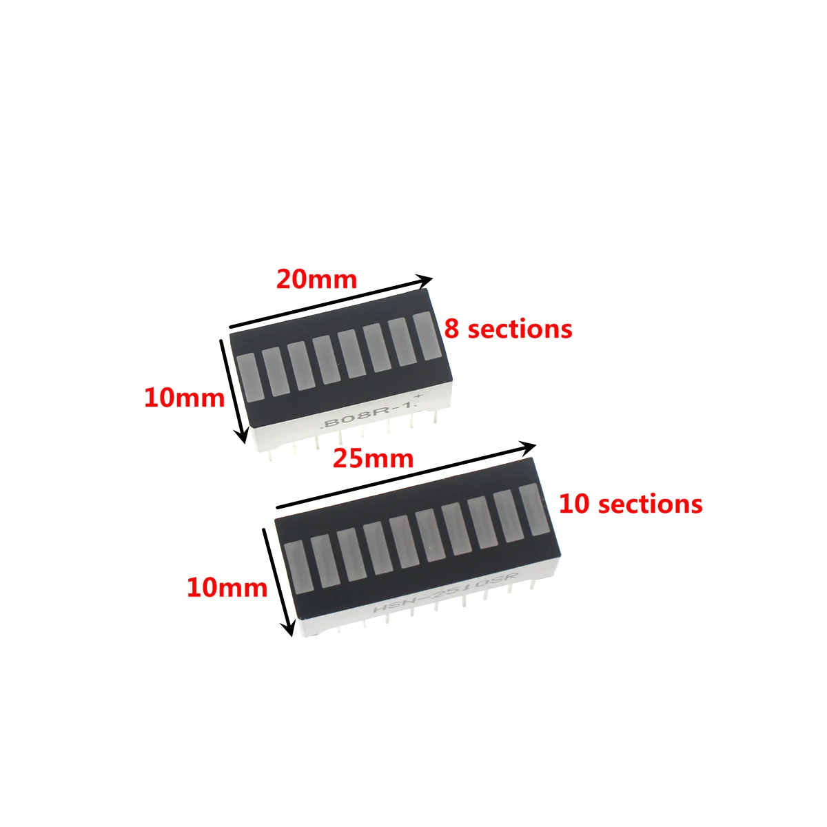 10PCS 10 8 세그먼트 녹색 빨간색 파란색 노란색 옥색 흰색 디지털 튜브 LED 바 10*25mm 디스플레이 모듈 B10G B10R B10BB
