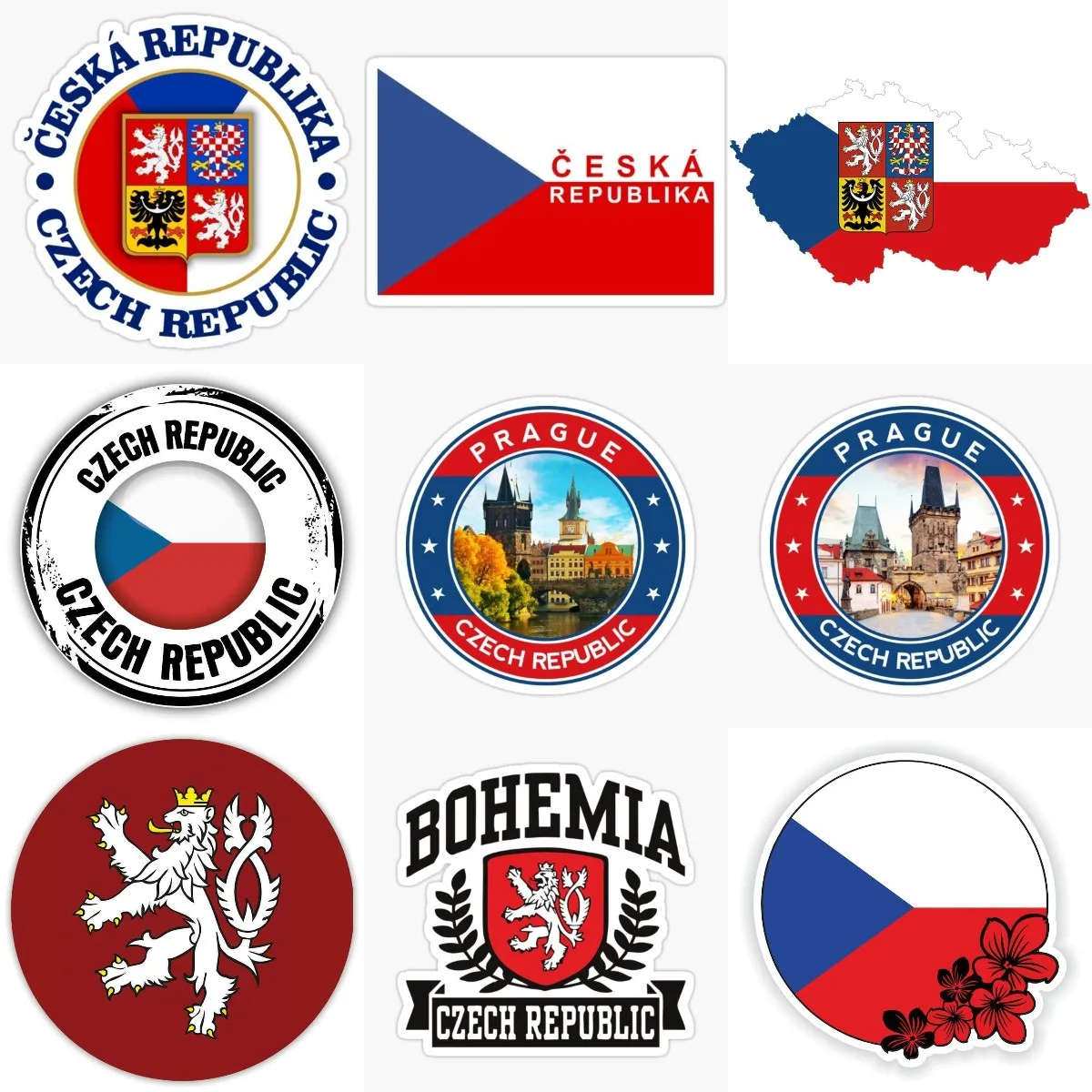 Czech Republic Flag Map National Emblem Lion Badge Sticker for Decorate Stickers for Motorcycle Window Laptop Camper Car Wall