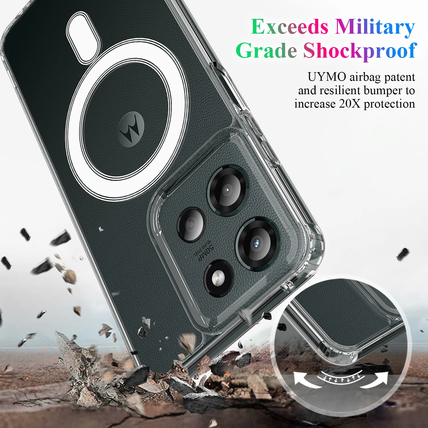 Shockproof Wireless Charging Magnetic Phone Case with Clear Back Cover