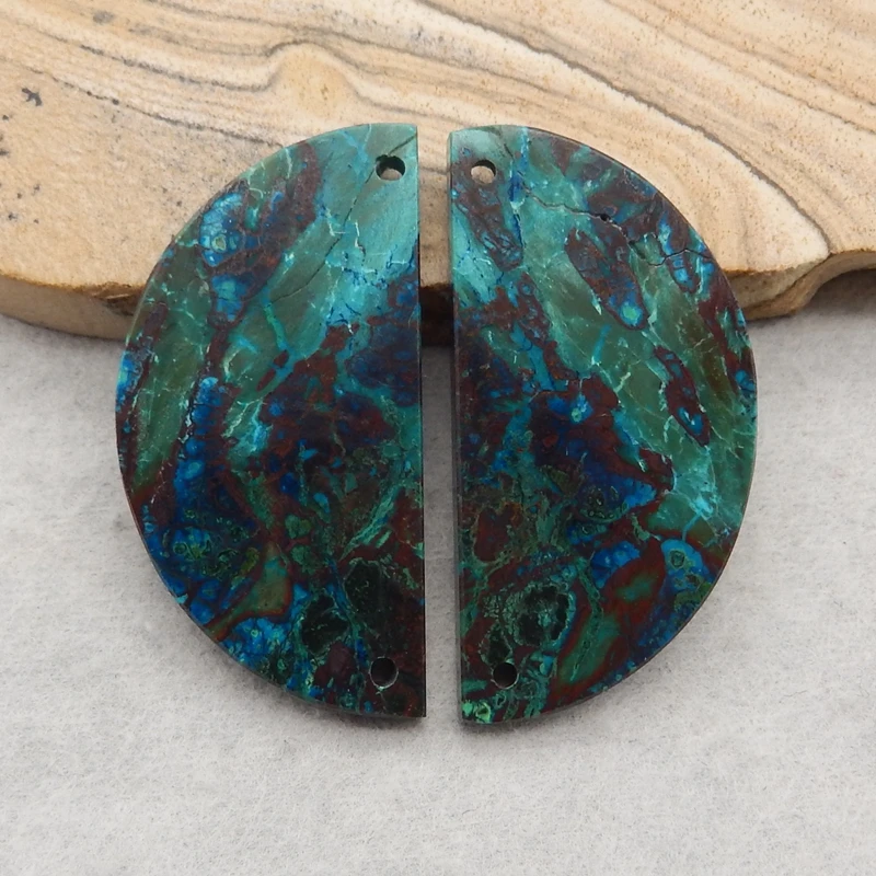 Natural Stone Chrysocolla Double Holes Earring Pair Semiprecious DIY Making Jewelry Accessories 39x20x3mm 11g