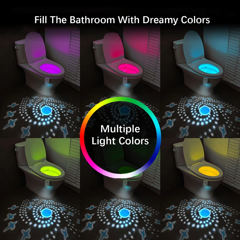 Toilet Night Lights,LED Projection Lamp,Motion Activated Light,10 Colors Waterproof Illuminate Nightlight for Bathroom Decor 6