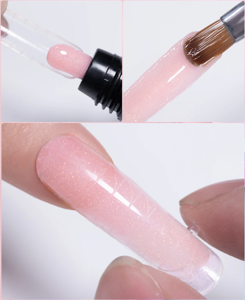 Description Picture 6 of itemPUENTE 30ML Glitter Poly Nail Gel Hema Free Pink Glitter Acrylic Gel Finger Extension Nail Gel Semi-Permanent UV Nail Varnish
