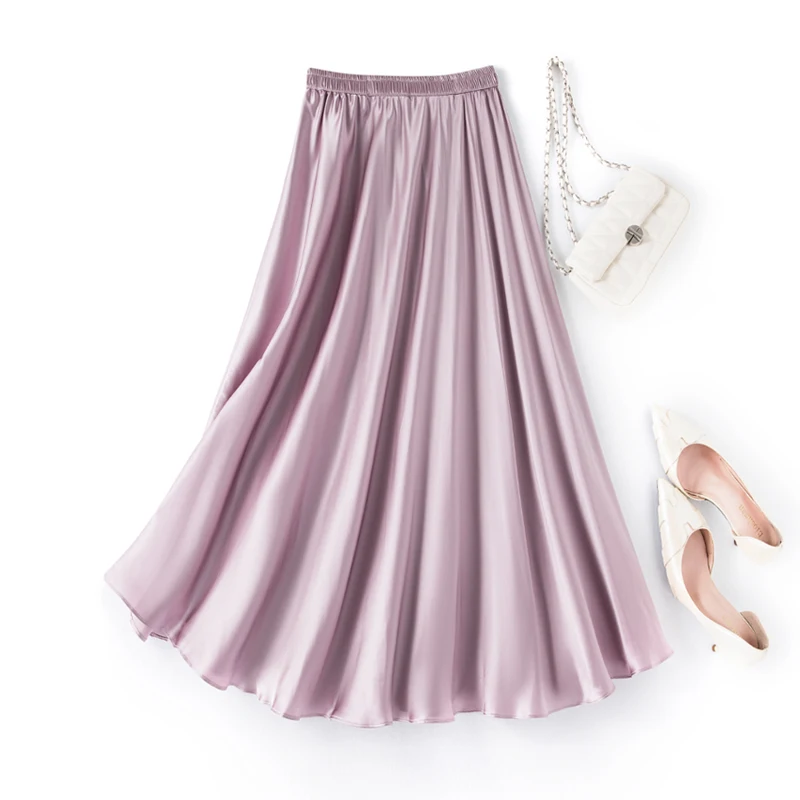 New Satin Silk Halfskirt Women's Loose Style Mid Length Umbrella Skirt Mulberry Silk Slim Large Swing Skirt Summer