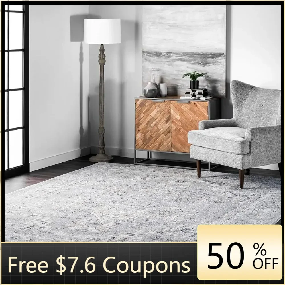 Gena Distressed Transitional Medallion Area Rug Carpet Living Room Decor 8x10 Light Grey Freight Free Decoration Home Textile