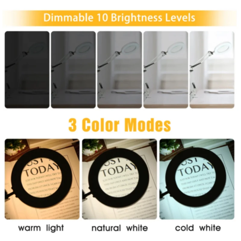 72LED 8X/10X NUOVO Lente d'ingrandimento illuminata USB 3 colori LED Lente d'ingrandimento per riparazione saldatore/Lampada da tavolo/Cura della pelle Bellezza_voghion.com