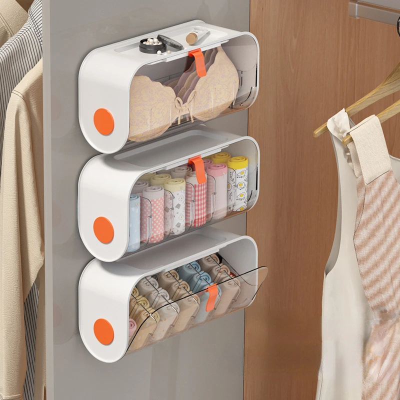 

Wall Mounting Type Drawer Organizers Underwear Socks Compartment Finishing for Home Wardrobe Door Without Punching Holes Storage