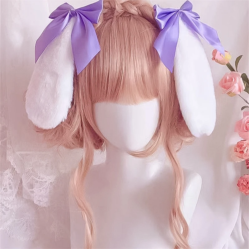 1 Paar Kuschelige Hasenohren-Haarspangen – Plüsch, Mit Schleife, Für Cosplay & Alltag – Verstellbar, Ca. 12,7 Cm Lang