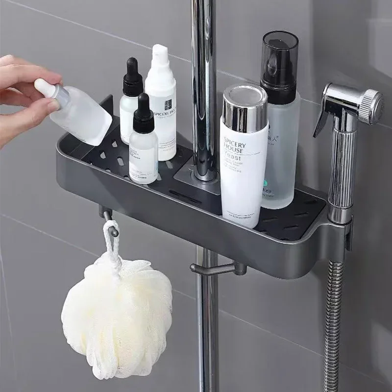 Bathtub Storage Rack Shower Rack Storage Rack Household Bathroom Lifting Bracket Non-Punching Toilet Shower Rod Tray Storage Bathroom Accessories