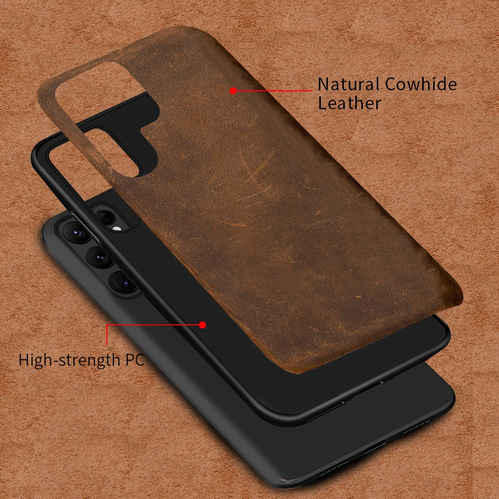 100% Cowhide Genuine PULL-UP Leather Phone Case For Samsung Galaxy S23 S24 Ultra S24 Plus S23Ultra S24Ultra S22Ultra Back Cover