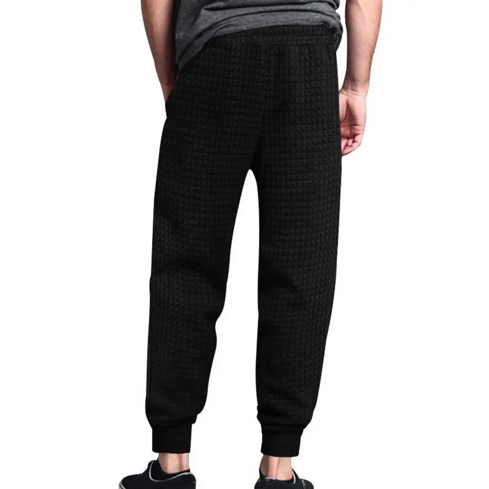 

Comfortable Elastic Waist Trousers Men's Waffle Texture Drawstring Sweatpants with Elastic Waist Pockets for Spring Fall Casual