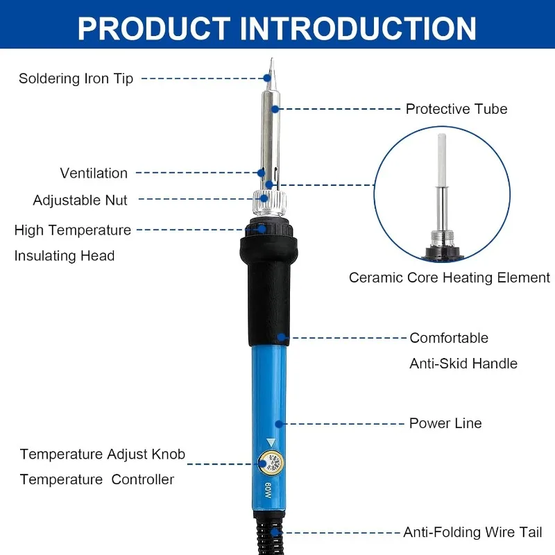 60W adjustable temperature electric soldering iron 220V / 110V electric soldering iron set welding repair tool soldering iron electric soldering iron soldering iron kit soldering iron set