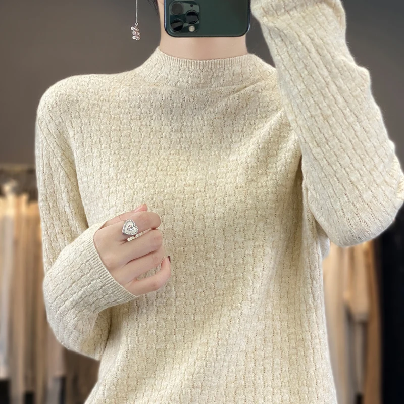 

2023 cashmere semi-turtleneck women's sweater autumn/winter thermal pullover slim top knitted sweater sweater soft pull women's