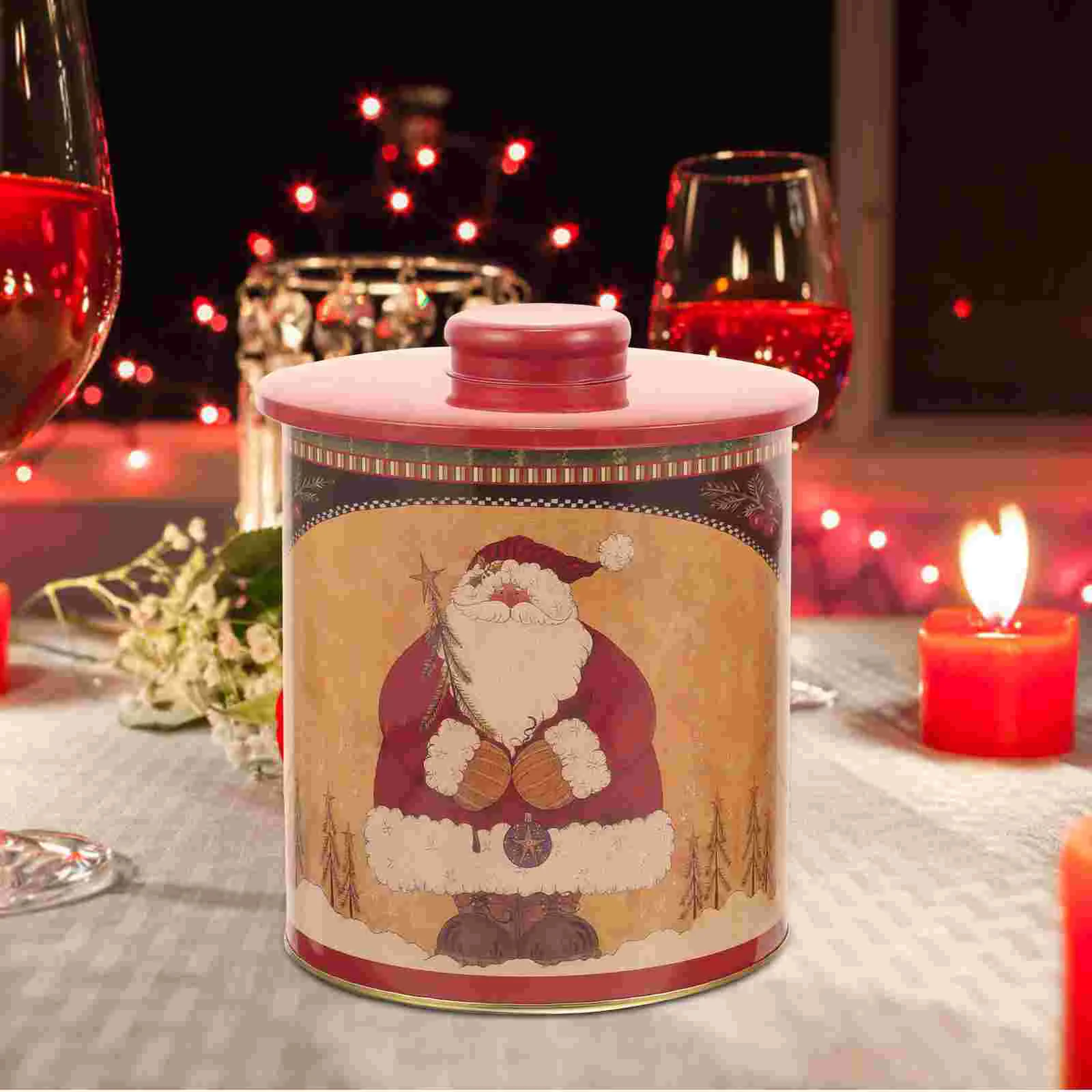 

2 Pcs Storage Tank Christmas Candy Jar Child Metal Santa Cookie Wrought Iron Containers