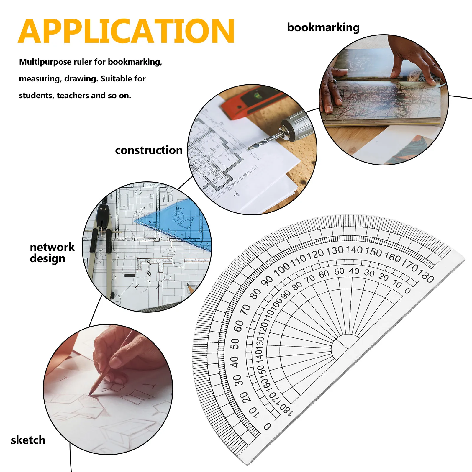 50Pcs 투명 플라스틱 각도기 10Cm 4인치 반원형 수학 각도기 180도 기하학 그리기 학교 사무실 학생용