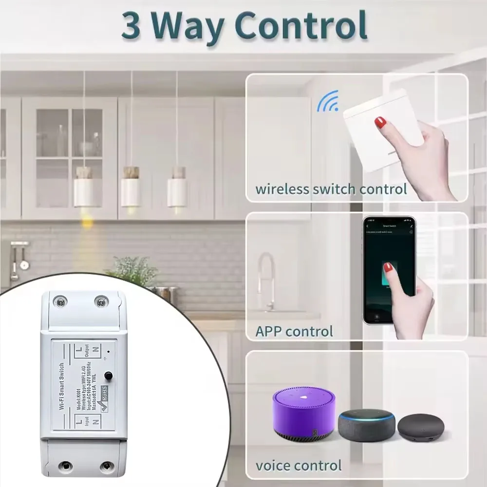 Tuya WIFI Switch 433MHz Smart Home Automation Relay Module 1/2/3 Gang Wireless Wall Switch Home Control Works with Alexa Google