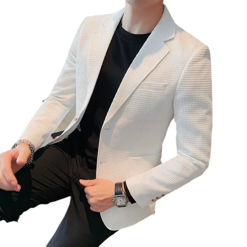 

2024 Men's Waffle Jacquard Casual blazer Youth Fall Slim Fit Fashion Business Professional Non-Ironing blazers