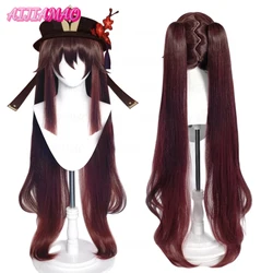 Impact HuTao Cosplay Wig Hu Tao Long Brown Heat Resistant Synthetic Wigs Anime Cosplay Wigs + Wig Cap