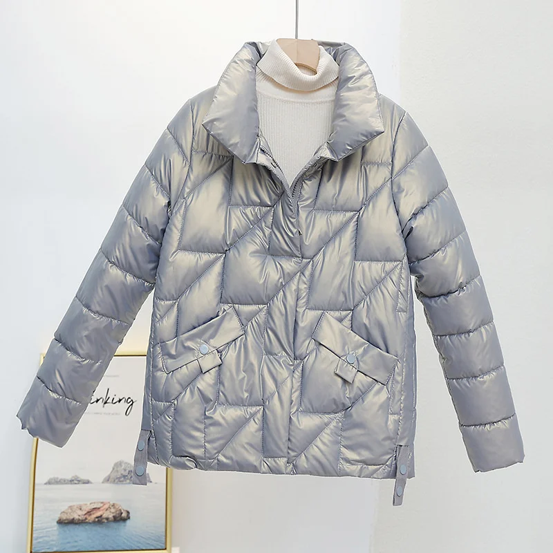 2025 New Glossy Down Cotton Jackets Women Winter Parkas Female Stand Collar Casual Warm Short Puffer Jacket Snow Outwear