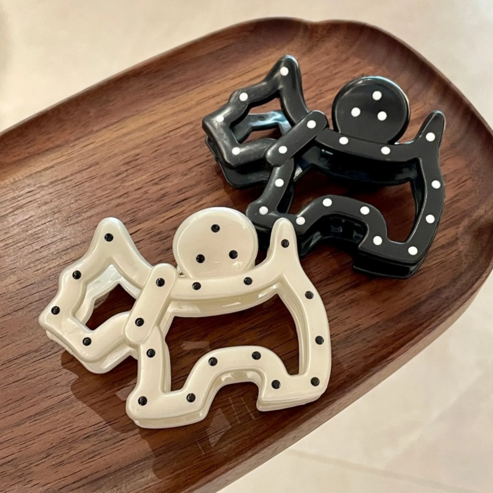 2 Pcs Fashion Dog Hair Clips, Black and White, Unique Geometric Design, Perfect for Securing Hair Stylishly
