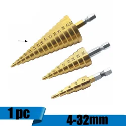 Foret étagé revêtu de titane HSS 4 32mm, outils électriques de perçage, métal acier à grande vitesse, coupe trou de bois, foret conique 1 pièce/3 pièces 