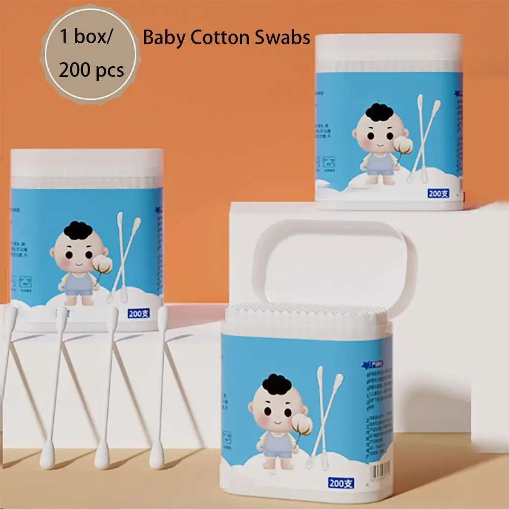 Dual Tips Baby Cotton Swab Soft Degreasing Cotton Extra Thin Stem Sterile Buds Ear Wax Spoon Young Children 200 pcs cotton swabs