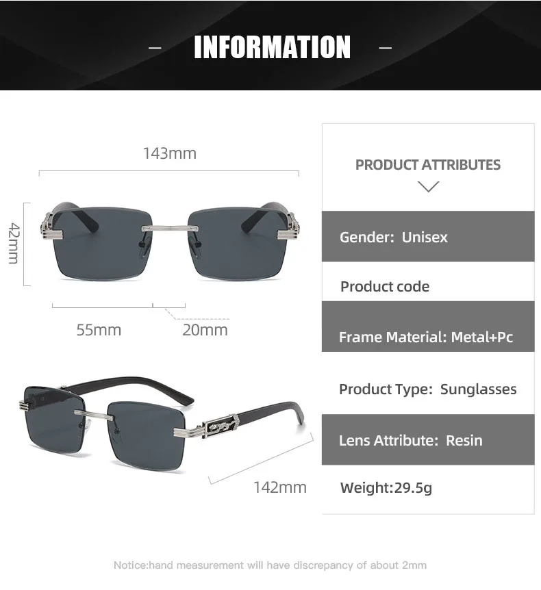 Holzmaserung Beine Gepard dekorative Sonnenbrille bunte Retro rahmenlose quadratische Leopardenkopf Metall Sonnenbrille – Detail 2