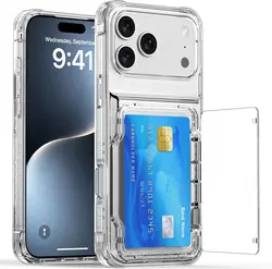 Slim Heavy Duty Wallet Card Case with Slide Slot and Holder - iPhone 14 (Transparent)