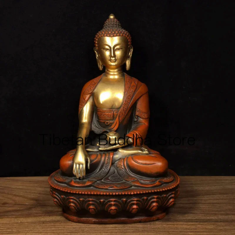 

21cmNepalese Purple Copper Gilded Gold and Silver Carved Buddha Statue of Shakyamuni Pharmacist