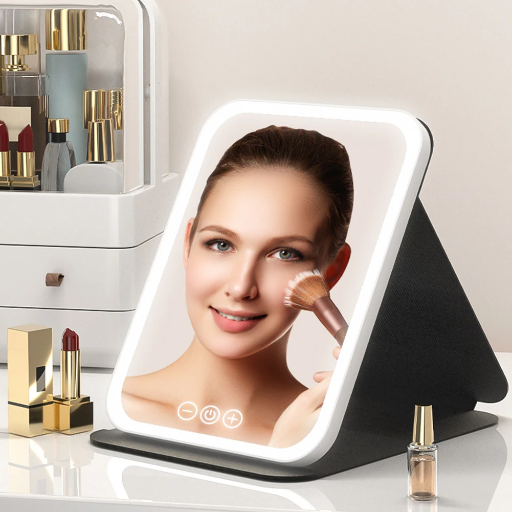 3 Colors LED Desktop Makeup Mirror with Light Women Female Portable Touch Screen Dressing Mirror Fill Light for Home Bedroom