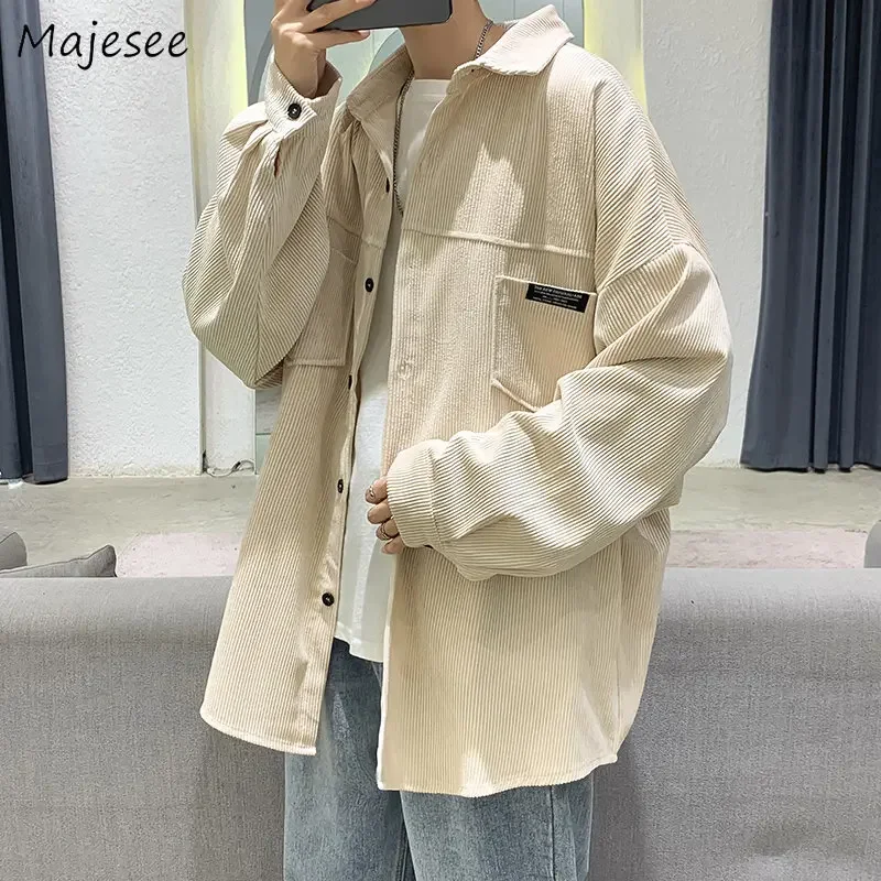 

Jackets Men Corduroy Outwear Autumn BF Simply Casual Baggy All-match Teens Clothing Long Sleeve Streetwear Japanese Fashion Kpop