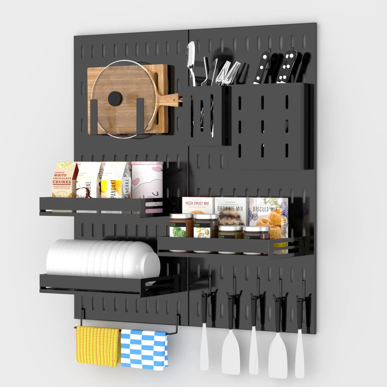 MetalPegboardforKitchen4Pegboards9AccessoriesSpiceRackTowel