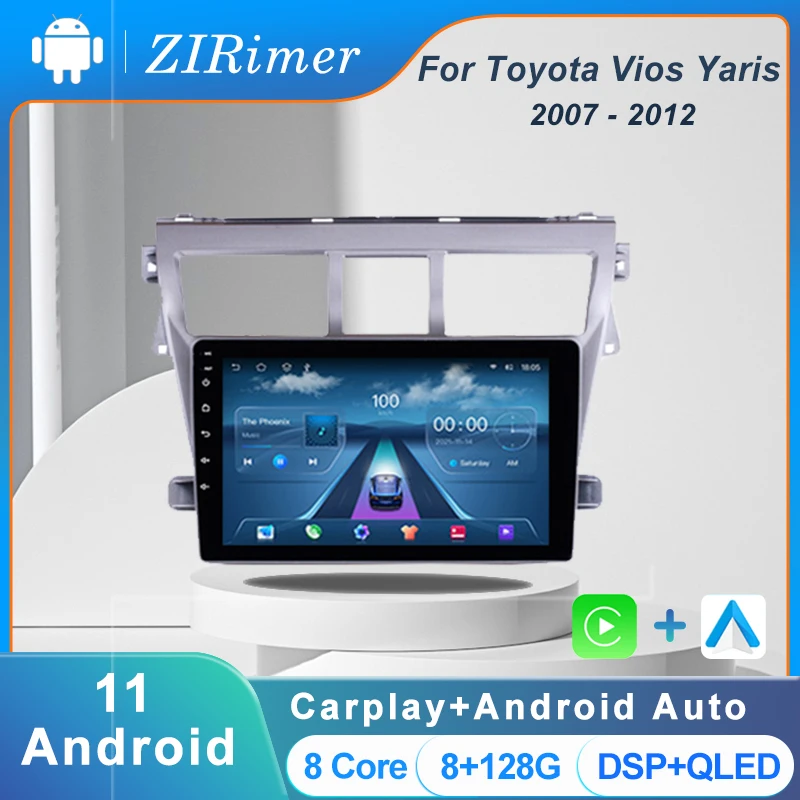 

ZIRimer Android11 Car Stereo Radio For Toyota Vios Yaris 2007-2012 Multimedia Video Player Carplay GPS Navigation With Screen