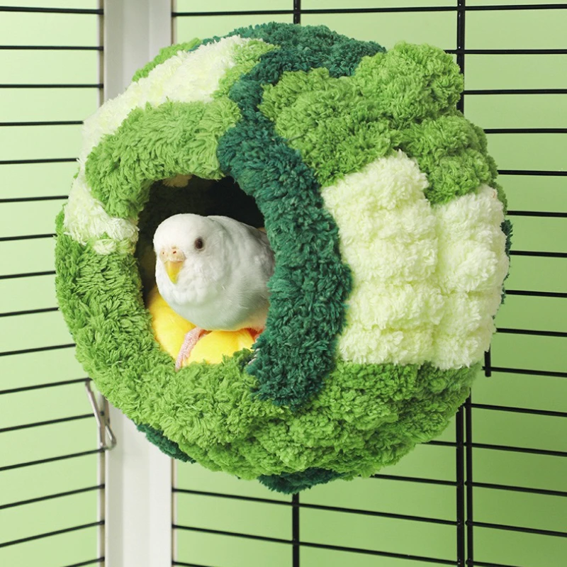 Pet Bird Parrot Warm Cages Winter Plush Bed Hanging Cave for Sleeping